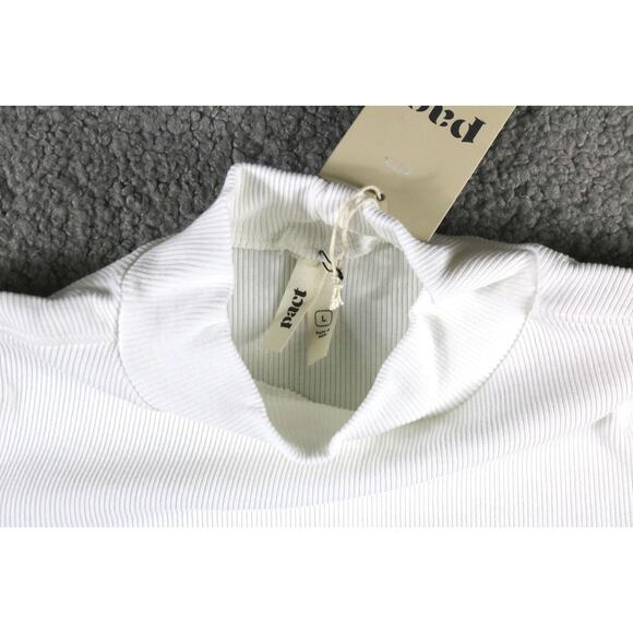 New Pact Organic Womens Large White Mock Neck Ribbed Top - Picture 3 of 5